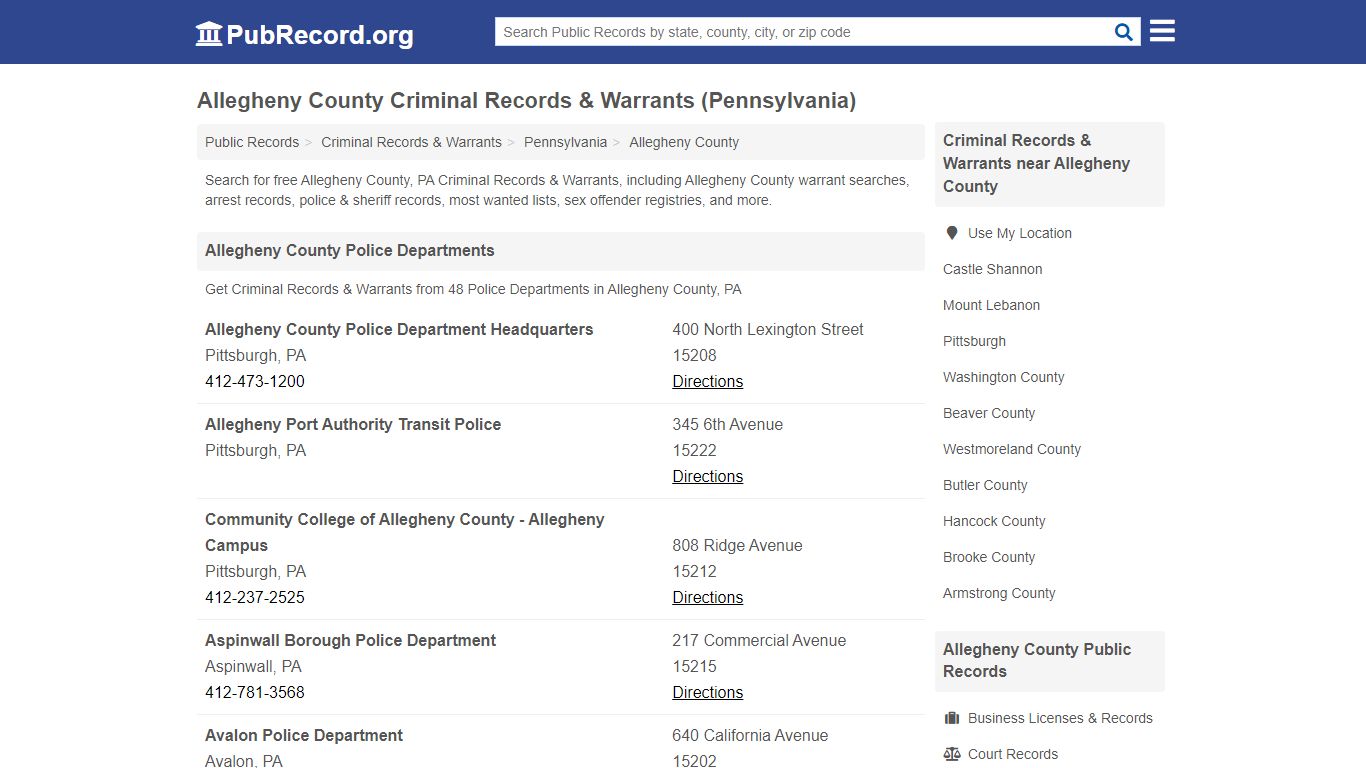 Allegheny County Criminal Records & Warrants (Pennsylvania)
